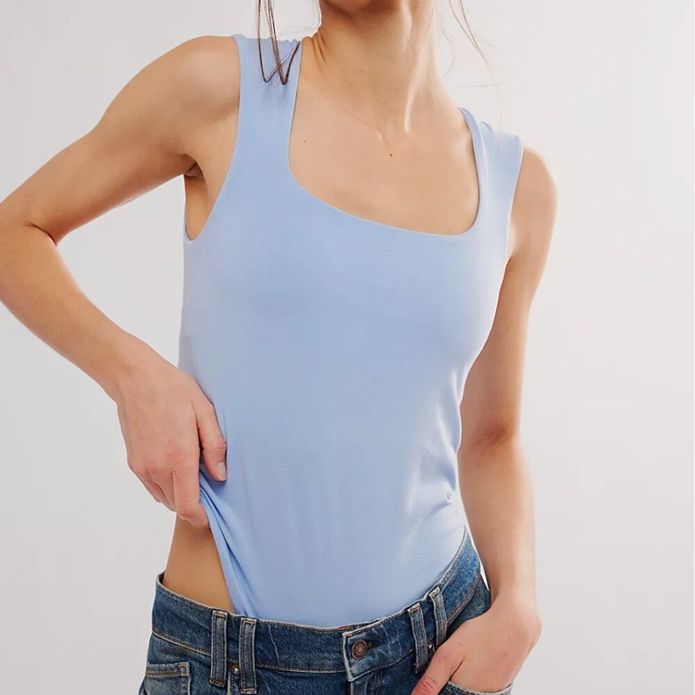 NWT FREE PEOPLE Luna Tencel Square-Neck Bodysuit